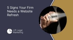 Professional law firm website refresh video thumbnail featuring a hand holding the website link.